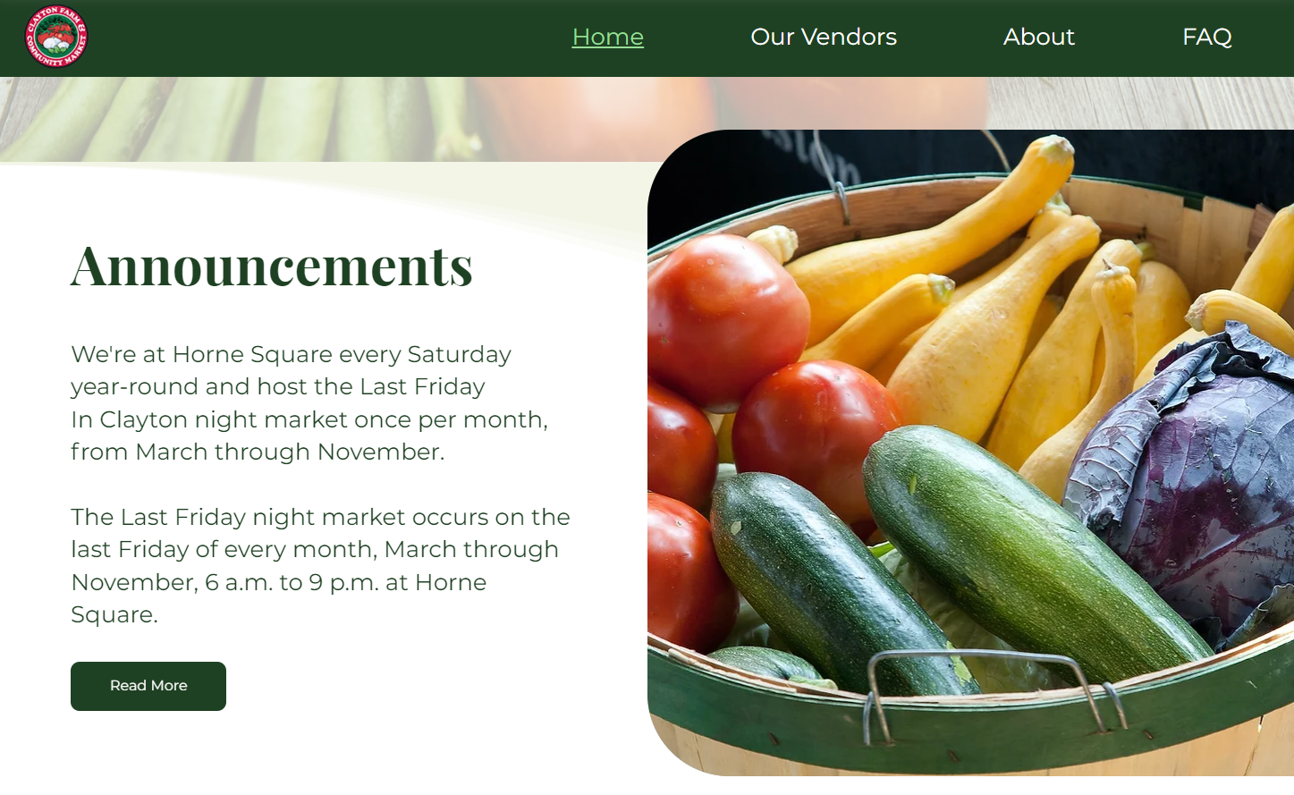 Clayton Farmers Market - Announcments on Website 