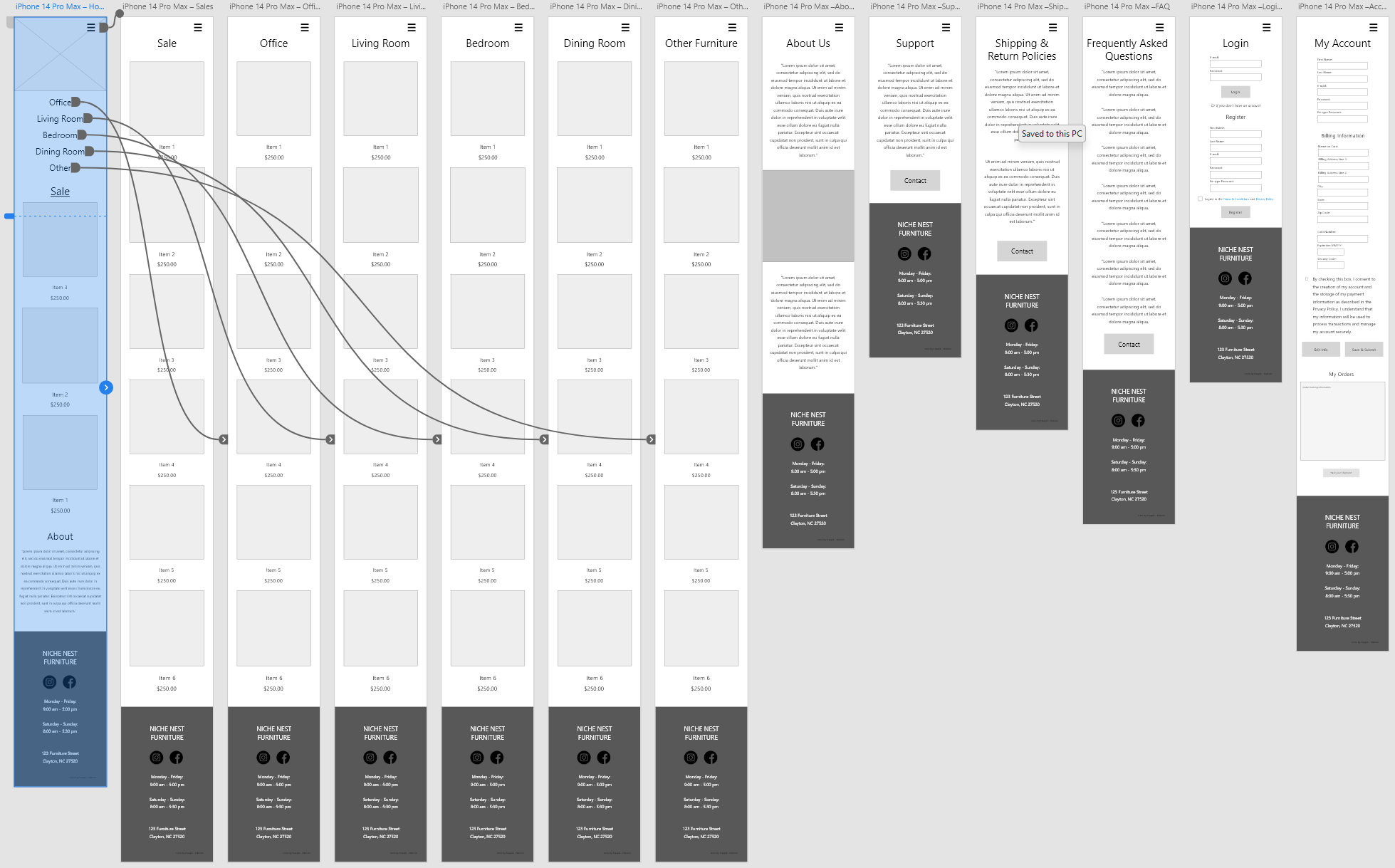 Niche Nest low fidelity mobile mockups